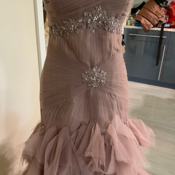 Ruffles and ruching with slight train. - Picture 9 of 12